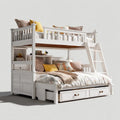Lit superposé enfant avec rangement blanc 90 x 190 cm et 140 x 190 cm en pin massif et MDF rectangulaire