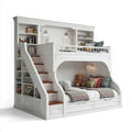 Lit superposé enfant blanc 90 x 190 cm et 140 x 190 cm en panneaux MDF et pin massif rectangulaire 250 x 150 x 240 cm