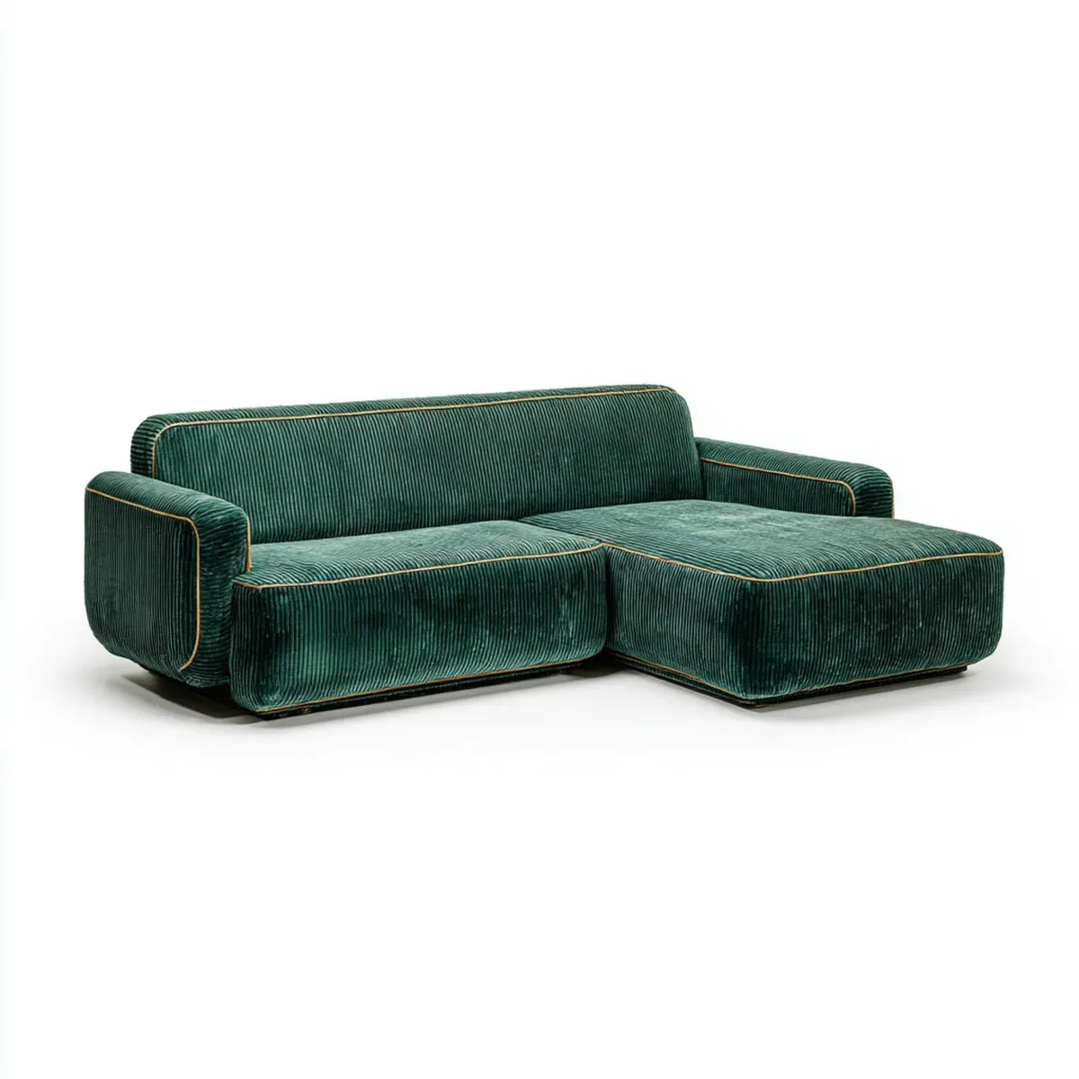 Canapé d'angle droit 3 places vert foncé en velours côtelé polyester forme L 230 x 150 x 82 cm