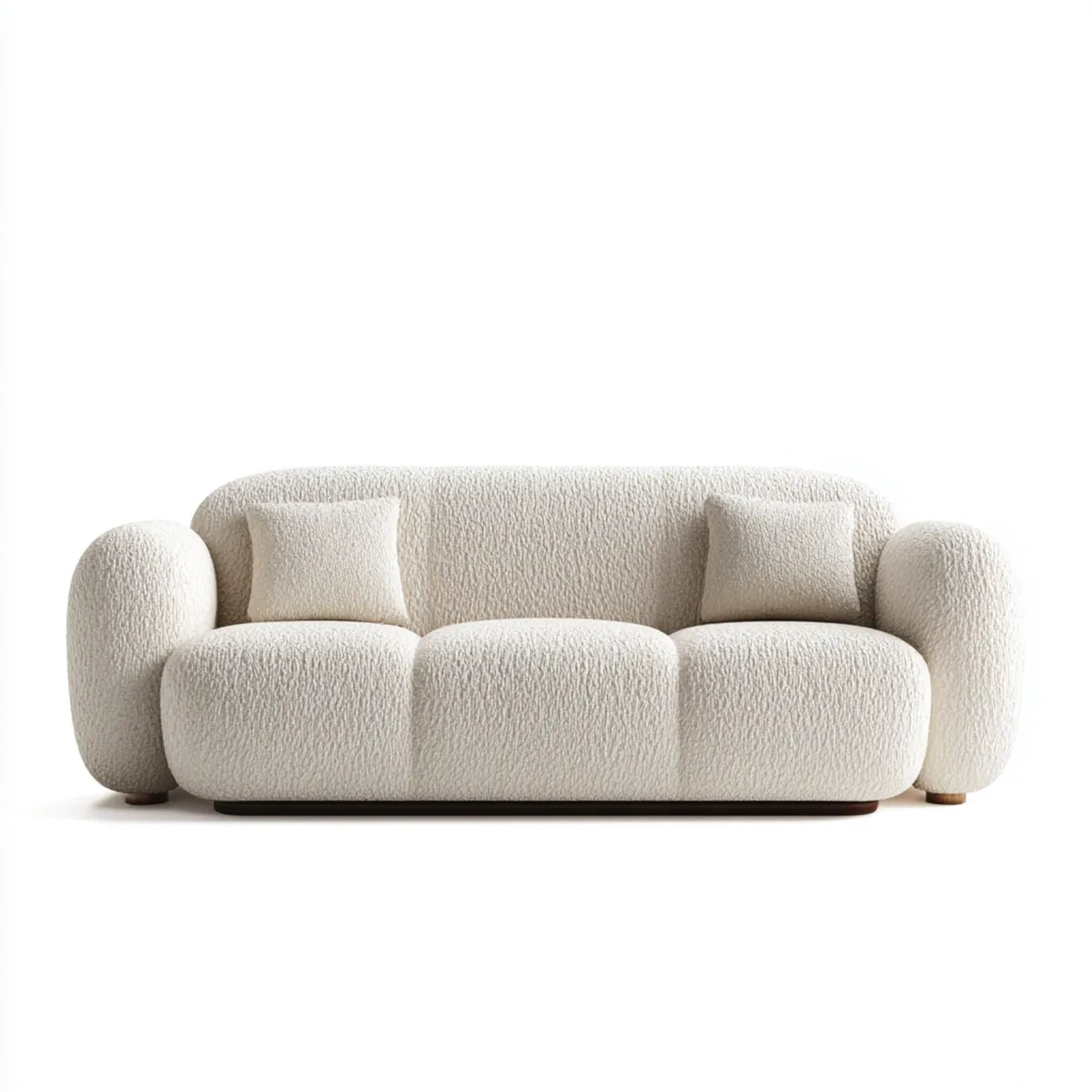 Canapé 3 places écru 230 x 98 x 78 cm en polyester bouclette forme arrondie