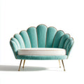 Canapé 2 places turquoise et blanc en velours de polyester forme coquillage 160 x 82 x 112 cm