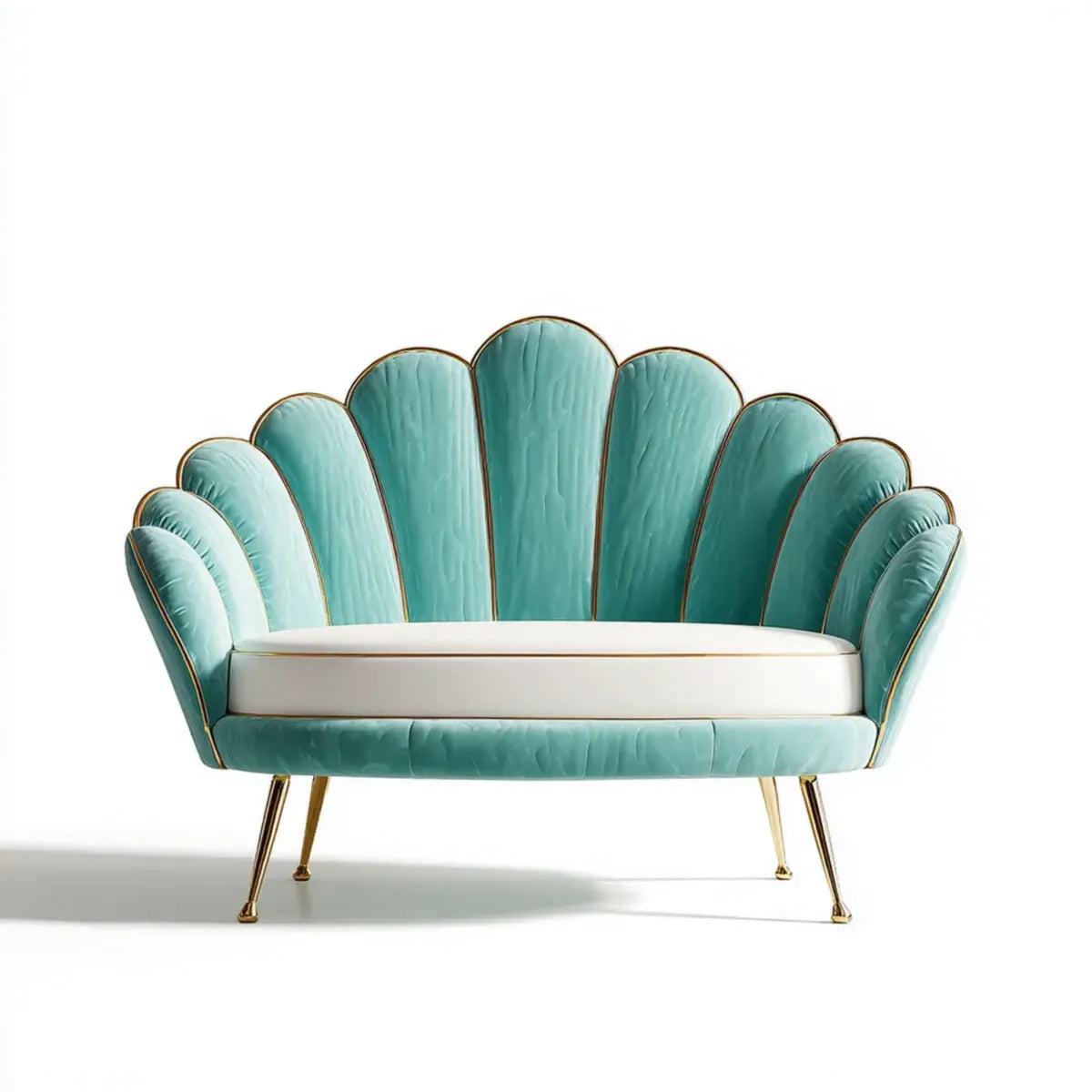 Canapé 2 places turquoise et blanc en velours de polyester forme coquillage 160 x 82 x 112 cm