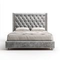 Lit double capitonné gris en velours polyester 160 x 200 cm avec tête de lit haute rectangulaire