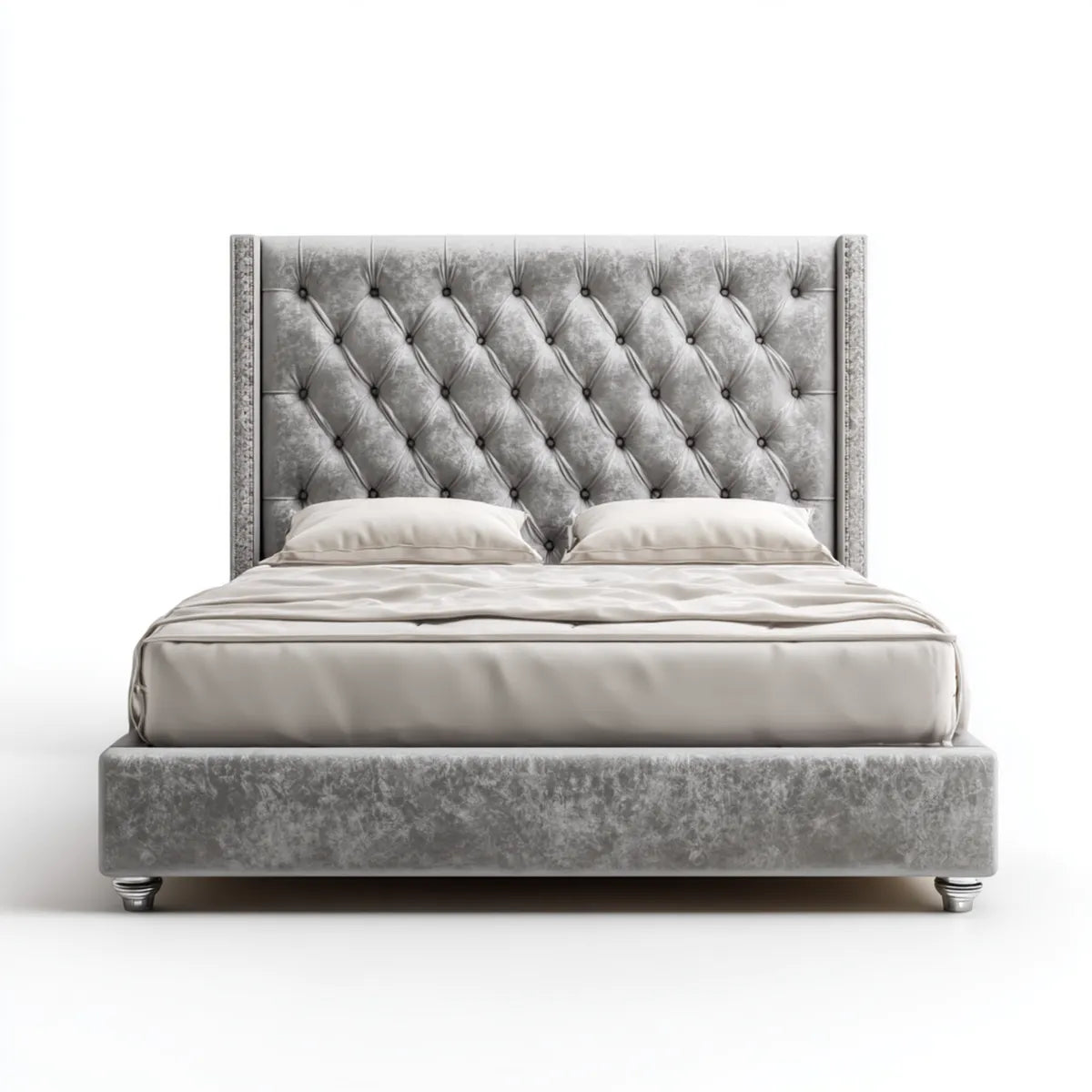 Lit double capitonné gris en velours polyester 160 x 200 cm avec tête de lit haute rectangulaire