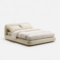 Lit double 160 x 200 cm beige en polyester à forme arrondie