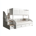 Lit superposé enfant blanc avec lit bas 140 x 200 cm lit haut 90 x 200 cm escalier à rangements en pin massif et MDF 257 x 152 x 170 cm