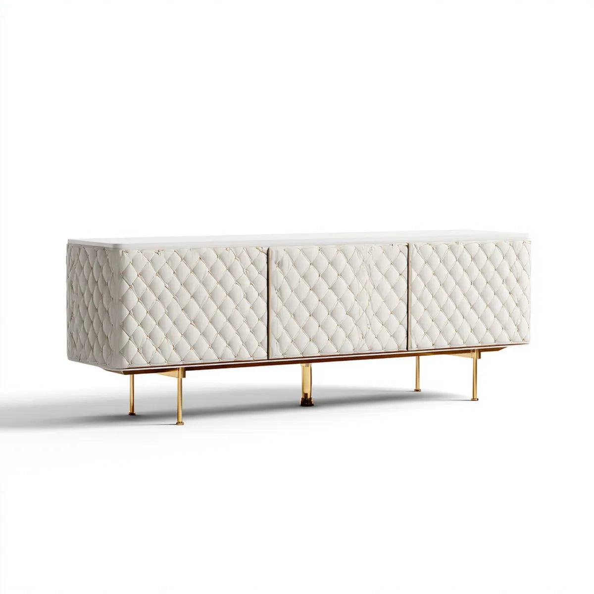 Meuble TV 3 portes blanc 180 x 45 x 75 cm en PU et MDF rectangulaire