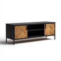 Meuble TV 160 x 40 x 55 cm noir et naturel en MDF et bois massif rectangulaire