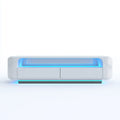 Meuble TV blanc 180 x 40 x 45 cm en MDF laqué forme arrondie avec éclairage LED bleu