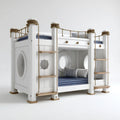 Lit superposé triple enfant blanc et bleu 3 couchages 90 x 190 cm en MDF et pin massif rectangulaire 250 x 105 x 210 cm
