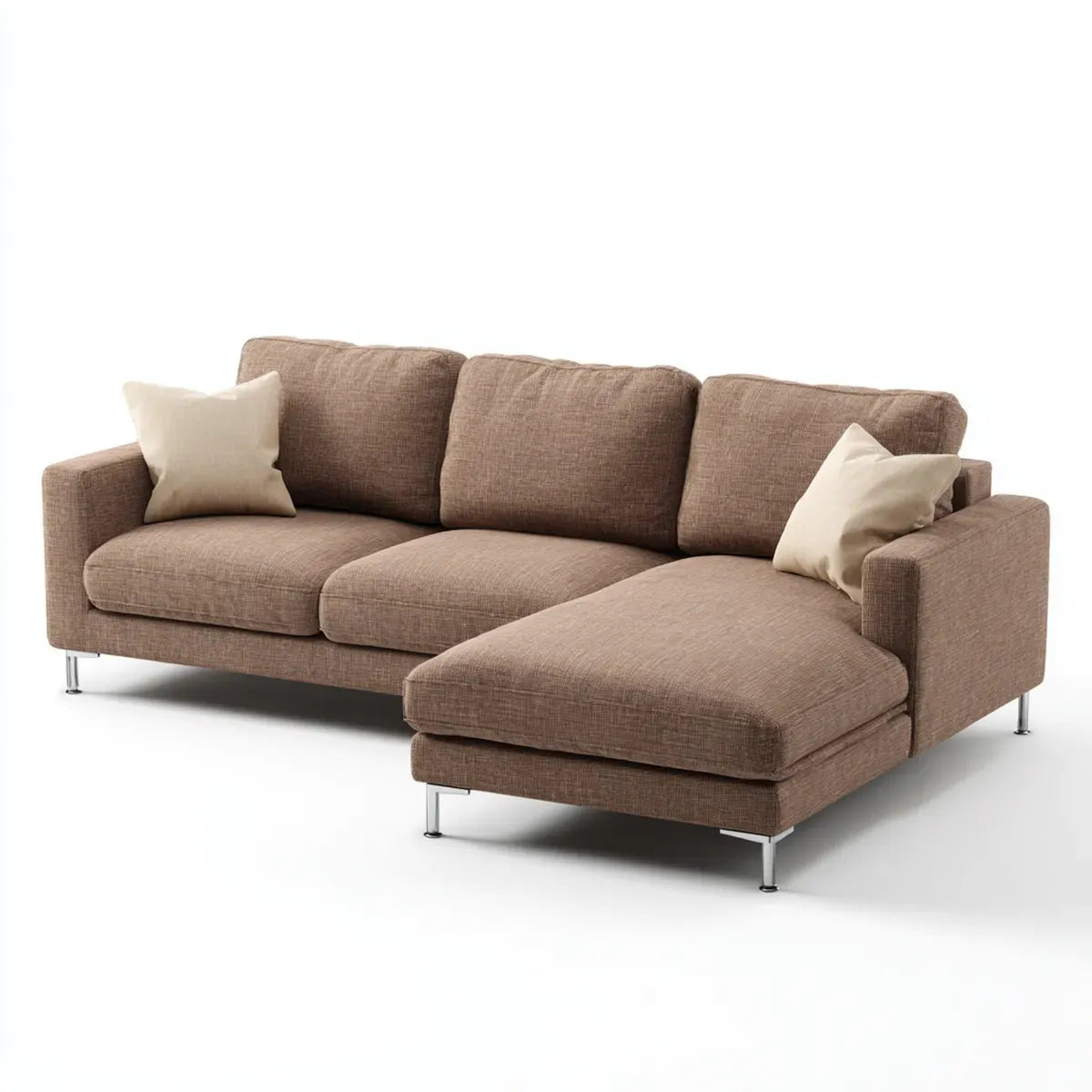 Canapé d'angle droit 4 places brun en polyester 280 x 160 x 85 cm