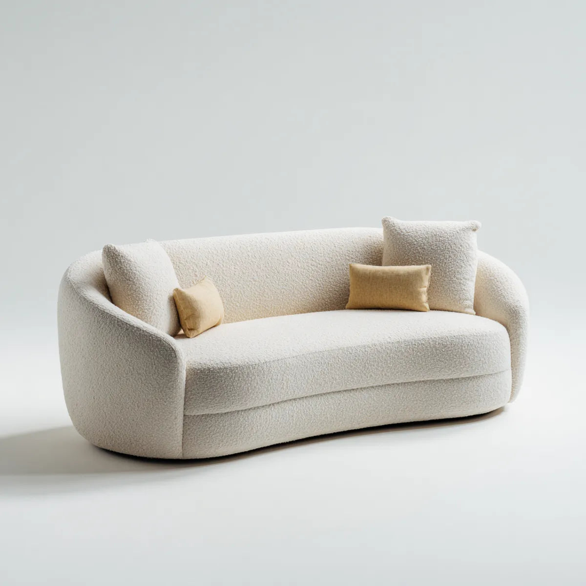 Canapé 3 places arrondi écru 220 x 100 x 75 cm en polyester bouclé