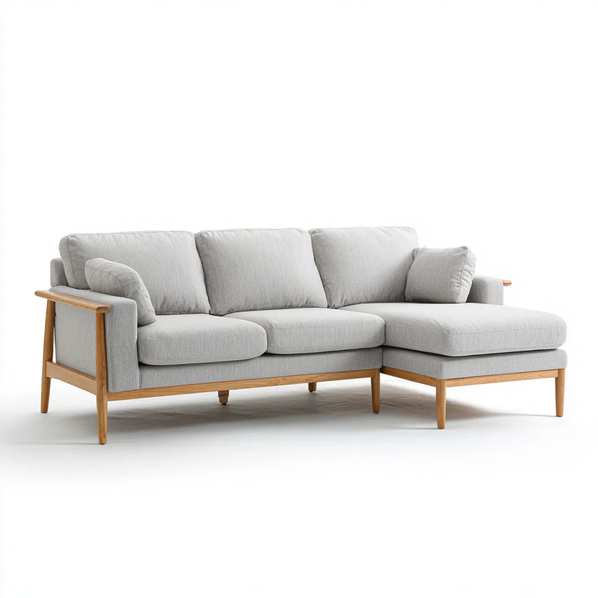 Canapé d'angle droit 3 places gris clair 220 x 150 x 85 cm polyester bois massif forme L