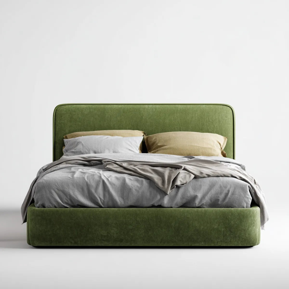 Lit double rembourré vert olive 160 x 200 cm en velours polyester rectangulaire
