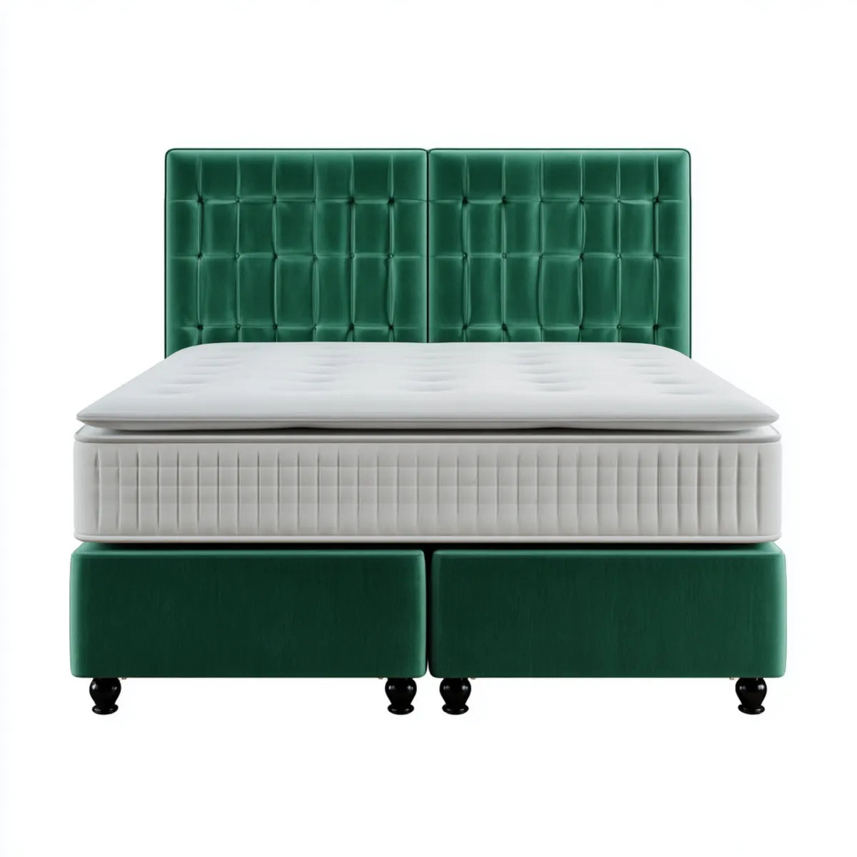 Lit double capitonné avec matelas vert foncé et blanc 160 x 200 cm en velours de polyester rectangulaire