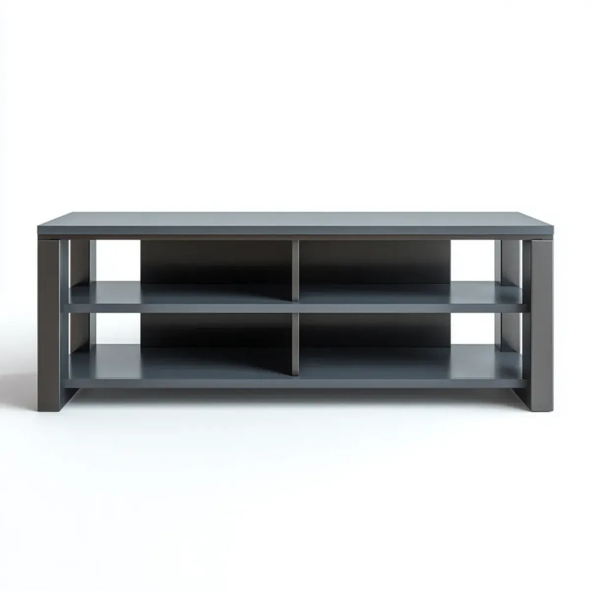 Meuble TV gris anthracite 120 x 40 x 50 cm en panneaux MDF rectangulaire avec 4 niches