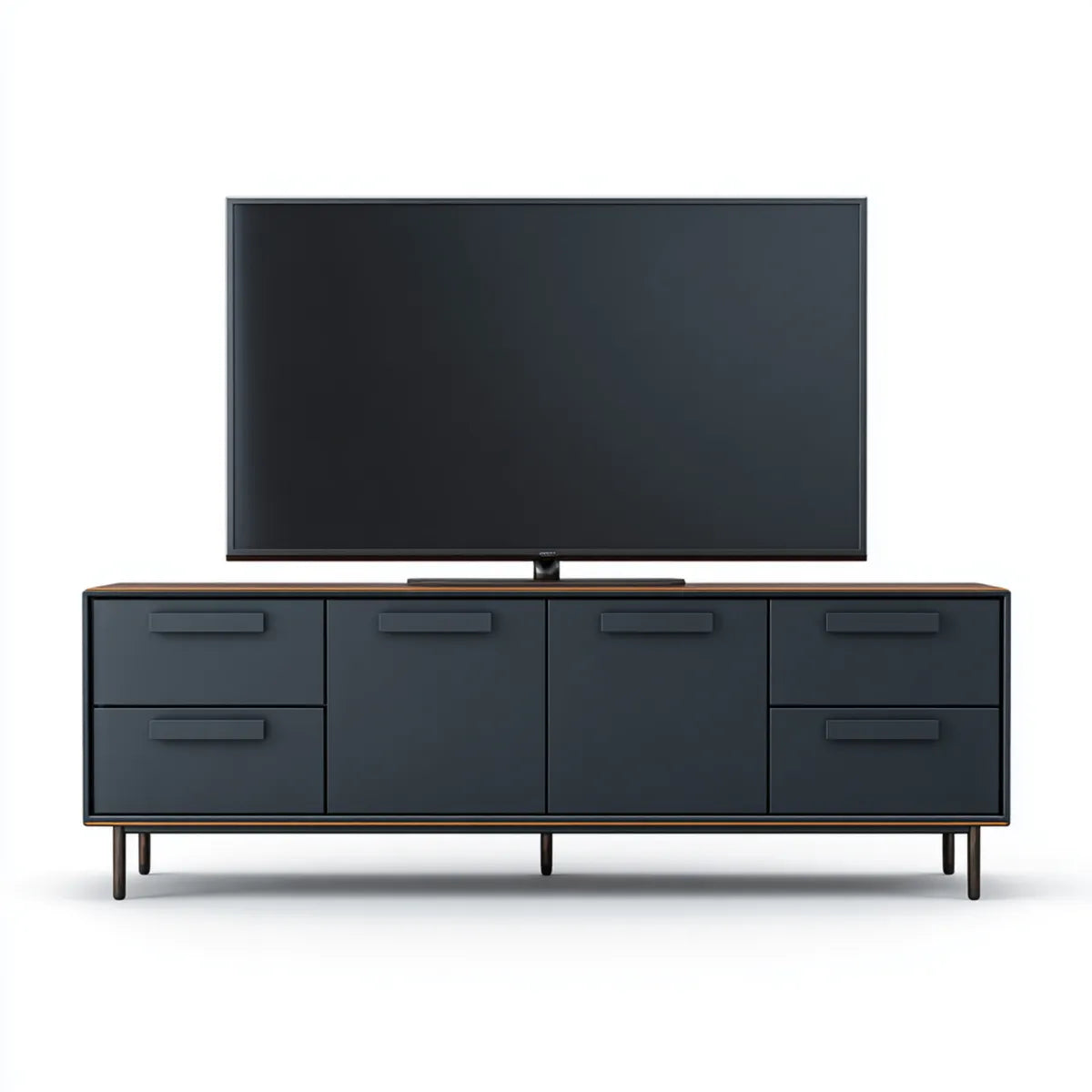 Meuble TV bas noir et brun 180 x 40 x 65 cm en panneaux MDF rectangulaire avec 4 tiroirs et 2 portes